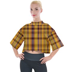 Madras Plaid Yellow Gold Mock Neck Tee by SpinnyChairDesigns