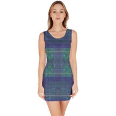 Blue Green Faded Plaid Bodycon Dress by SpinnyChairDesigns