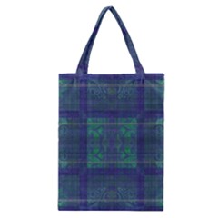 Blue Green Faded Plaid Classic Tote Bag by SpinnyChairDesigns