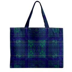 Blue Green Faded Plaid Zipper Mini Tote Bag by SpinnyChairDesigns