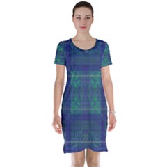 Blue Green Faded Plaid Short Sleeve Nightdress by SpinnyChairDesigns