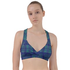 Blue Green Faded Plaid Sweetheart Sports Bra by SpinnyChairDesigns