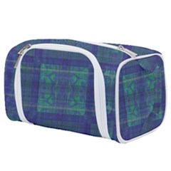 Blue Green Faded Plaid Toiletries Pouch by SpinnyChairDesigns