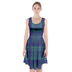 Blue Green Faded Plaid Racerback Midi Dress by SpinnyChairDesigns