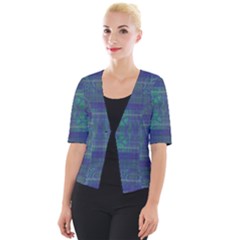 Blue Green Faded Plaid Cropped Button Cardigan by SpinnyChairDesigns