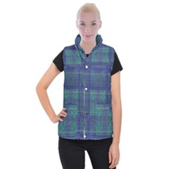 Blue Green Faded Plaid Women s Button Up Vest by SpinnyChairDesigns