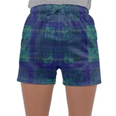 Blue Green Faded Plaid Sleepwear Shorts by SpinnyChairDesigns