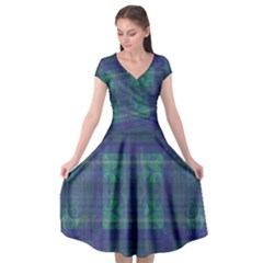 Blue Green Faded Plaid Cap Sleeve Wrap Front Dress by SpinnyChairDesigns