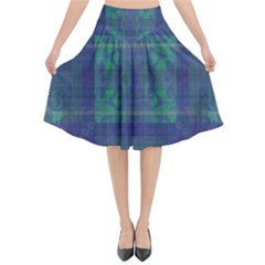 Blue Green Faded Plaid Flared Midi Skirt by SpinnyChairDesigns