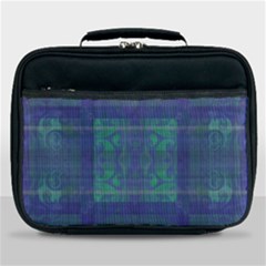 Blue Green Faded Plaid Lunch Bag by SpinnyChairDesigns