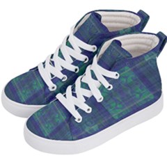 Blue Green Faded Plaid Kids  Hi-top Skate Sneakers by SpinnyChairDesigns