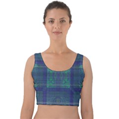 Blue Green Faded Plaid Velvet Crop Top by SpinnyChairDesigns