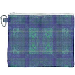 Blue Green Faded Plaid Canvas Cosmetic Bag (xxxl) by SpinnyChairDesigns