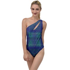 Blue Green Faded Plaid To One Side Swimsuit by SpinnyChairDesigns