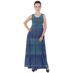 Blue Green Faded Plaid Empire Waist Velour Maxi Dress by SpinnyChairDesigns