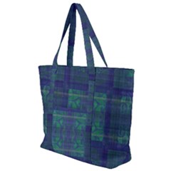 Blue Green Faded Plaid Zip Up Canvas Bag by SpinnyChairDesigns