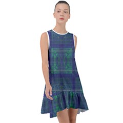 Blue Green Faded Plaid Frill Swing Dress by SpinnyChairDesigns