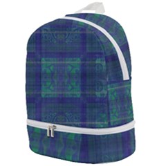 Blue Green Faded Plaid Zip Bottom Backpack by SpinnyChairDesigns