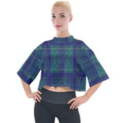 Blue Green Faded Plaid Mock Neck Tee by SpinnyChairDesigns