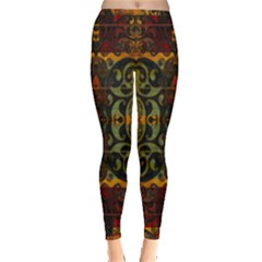 Vintage Red Gold Green Inside Out Leggings by SpinnyChairDesigns