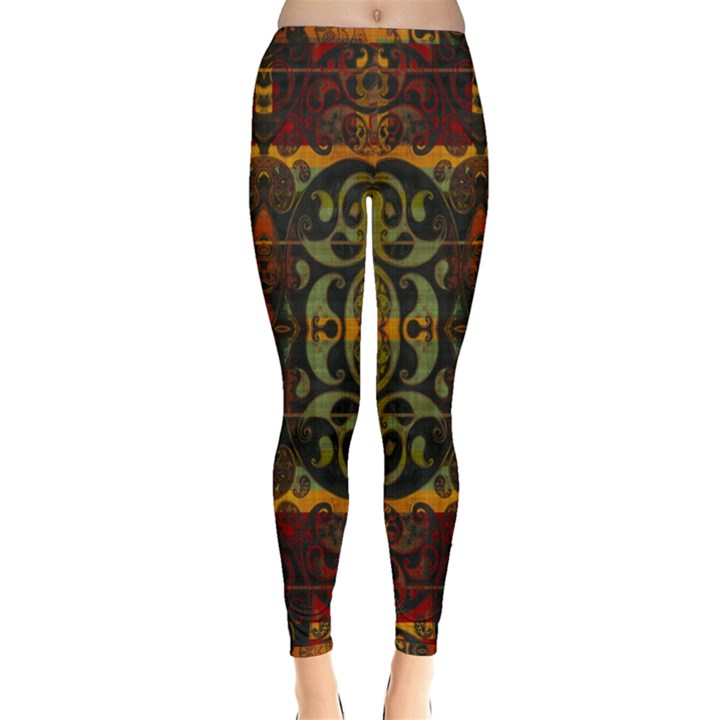 Vintage Red Gold Green Inside Out Leggings