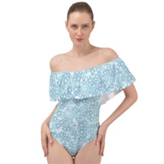 Light Blue Wildflowers Off Shoulder Velour Bodysuit  by SpinnyChairDesigns