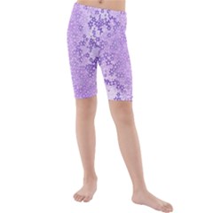 Purple Wildflowers Pattern Kids  Mid Length Swim Shorts by SpinnyChairDesigns