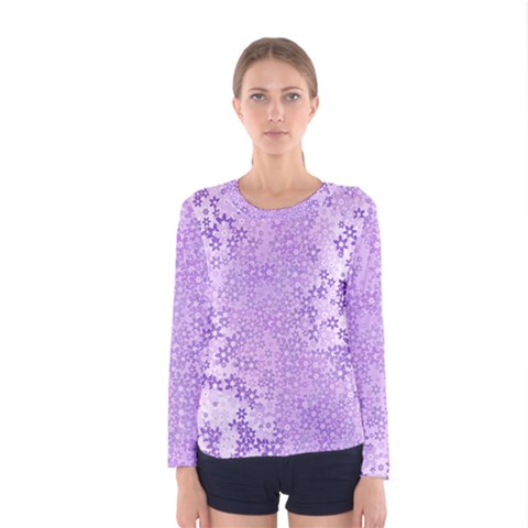 Purple Wildflowers Pattern Women s Long Sleeve Tee by SpinnyChairDesigns