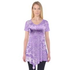 Purple Wildflowers Pattern Short Sleeve Tunic  by SpinnyChairDesigns