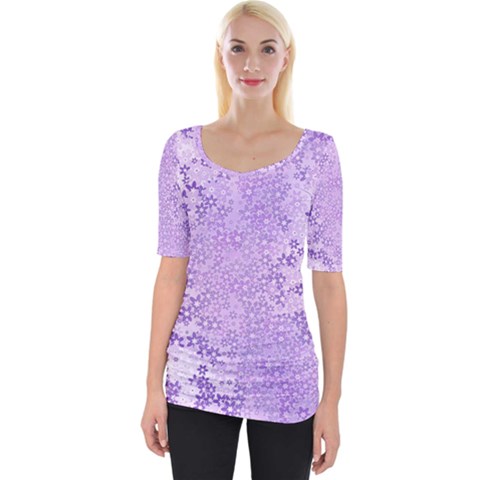 Purple Wildflowers Pattern Wide Neckline Tee by SpinnyChairDesigns