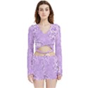 Purple Wildflowers Pattern Velvet Wrap Crop Top View1