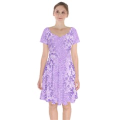 Purple Wildflowers Pattern Short Sleeve Bardot Dress by SpinnyChairDesigns