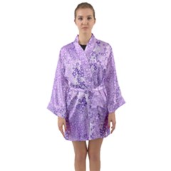 Purple Wildflowers Pattern Long Sleeve Satin Kimono by SpinnyChairDesigns