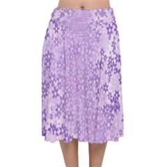 Purple Wildflowers Pattern Velvet Flared Midi Skirt by SpinnyChairDesigns