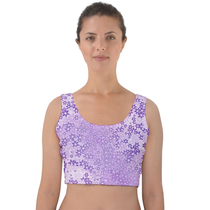 Purple Wildflowers Pattern Velvet Crop Top