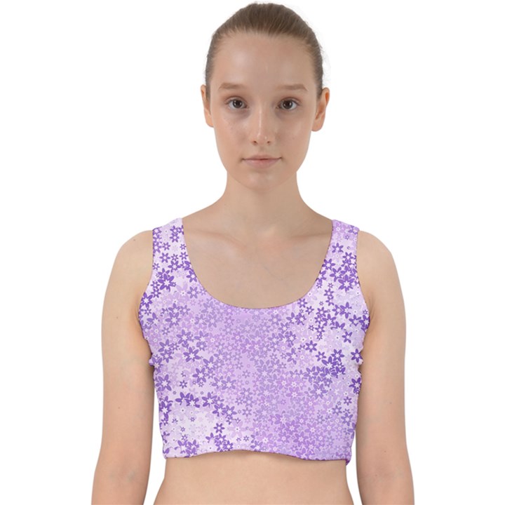 Purple Wildflowers Pattern Velvet Racer Back Crop Top