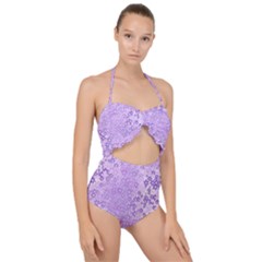 Purple Wildflowers Pattern Scallop Top Cut Out Swimsuit by SpinnyChairDesigns