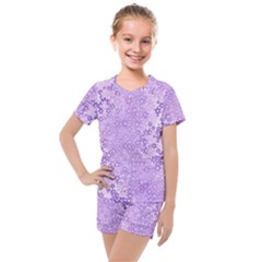 Purple Wildflowers Pattern Kids  Mesh Tee And Shorts Set