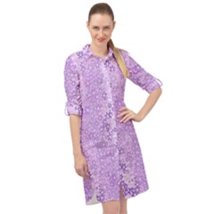 Purple Wildflowers Pattern Long Sleeve Mini Shirt Dress by SpinnyChairDesigns