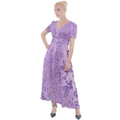 Purple Wildflowers Pattern Button Up Short Sleeve Maxi Dress by SpinnyChairDesigns