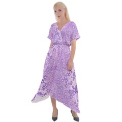 Purple Wildflowers Pattern Cross Front Sharkbite Hem Maxi Dress by SpinnyChairDesigns