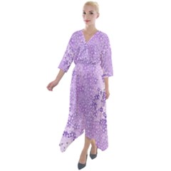 Purple Wildflowers Pattern Quarter Sleeve Wrap Front Maxi Dress by SpinnyChairDesigns