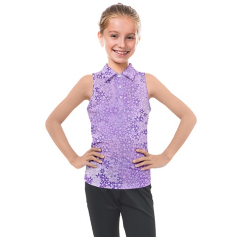 Purple Wildflowers Pattern Kids  Sleeveless Polo Tee by SpinnyChairDesigns