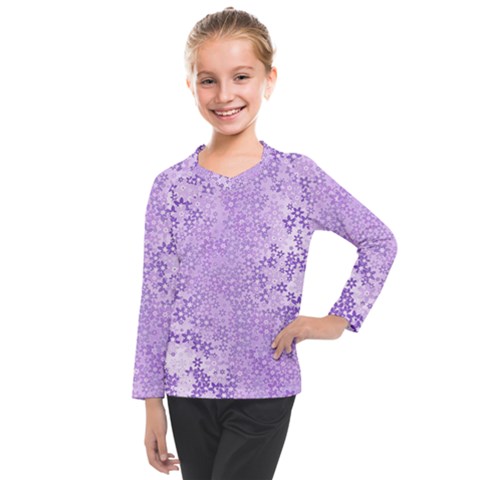 Purple Wildflowers Pattern Kids  Long Mesh Tee by SpinnyChairDesigns