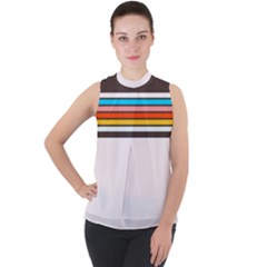 Vintage Stripes Mock Neck Chiffon Sleeveless Top by tmsartbazaar