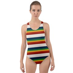 Rainbow Stripes Cut-out Back One Piece Swimsuit by tmsartbazaar