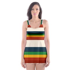 Rainbow Stripes Skater Dress Swimsuit by tmsartbazaar