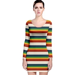 Rainbow Stripes Long Sleeve Velvet Bodycon Dress by tmsartbazaar