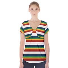 Rainbow Stripes Short Sleeve Front Detail Top by tmsartbazaar