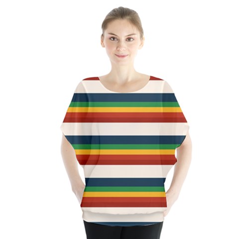 Rainbow Stripes Batwing Chiffon Blouse by tmsartbazaar